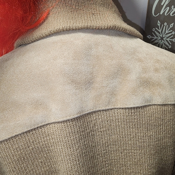 Men's Vintage Suede and Knit Sweater Bomber Jacket - Picture 9 of 12